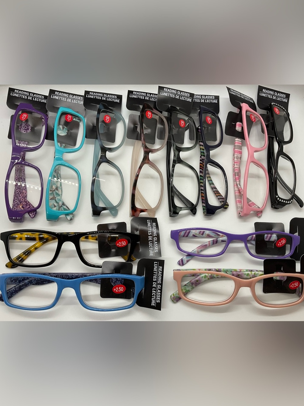 Lot of 12 FASHIONABLE Reading Glasses +2.50 power Assorted Colors & Patterns #A